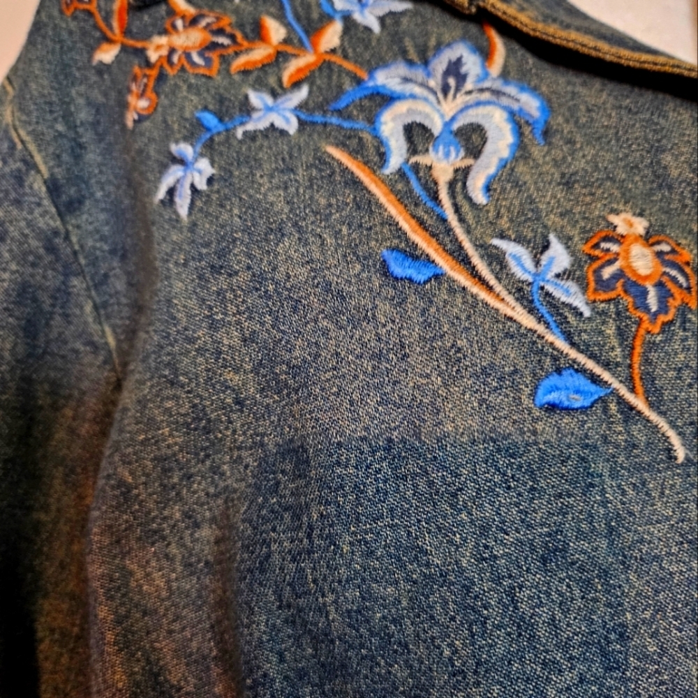 📣 Newport News Jeanology Blue Jean Blazer or Blouse 3/4 Sleeve Layers Size 14 - Picture 3 of 5
